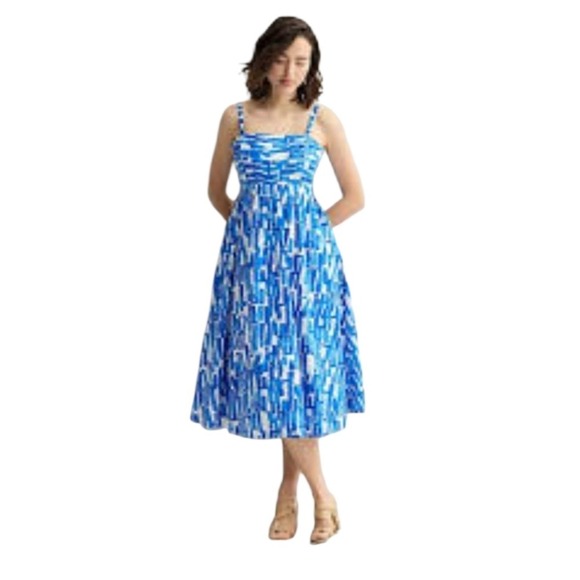 Nine West Dresses & Skirts - 2 for $30 Nine West Midi Dress M Blue Geometric Print Smocked Pockets Vacation